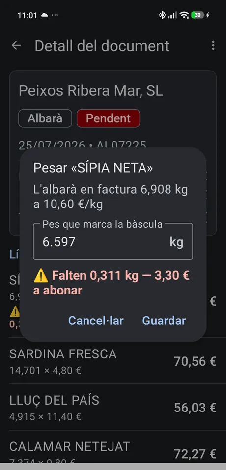 Pesant una línia: el que falta es calcula mentre escrius